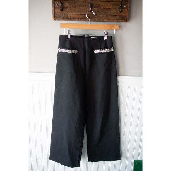 Anthropologie The Colette Cropped Wide-Leg Pants Rhinestone Pocket Edition 24 - Picture 2 of 5